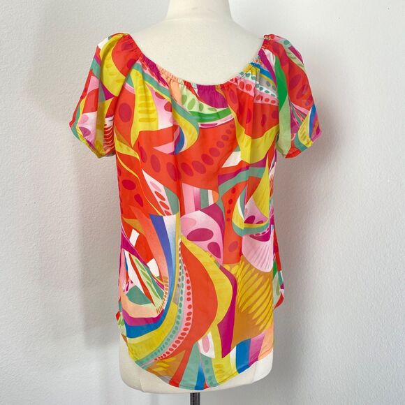 Colorful Sheer Chiffon Boho Blouse Large Boho Bold Op Art Whimsy Festival Resort - Picture 7 of 8